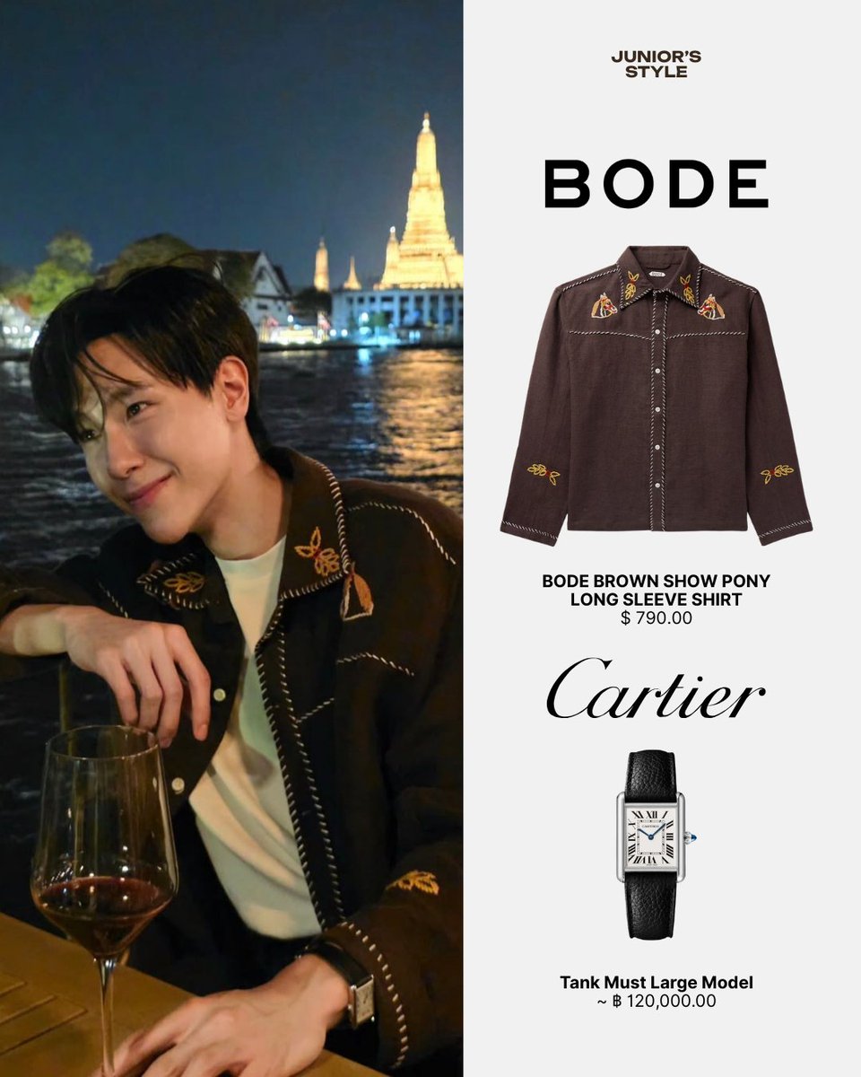 JUNIOR PANACHAI with BODE and CARTIER

#BODE
- Bode Brown Show Pony Long Sleeve Shirt

<a href="/Cartier/">Cartier</a> #Cartier
- Tank Must Large Model

#junniorrs