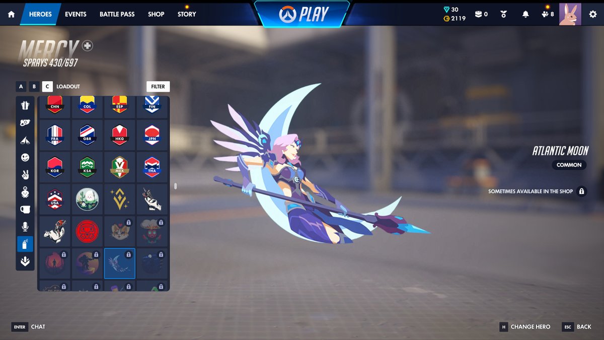 Been trying to find the Mercy item I'm missing since the update, does Atlantic All Star have a new spray?