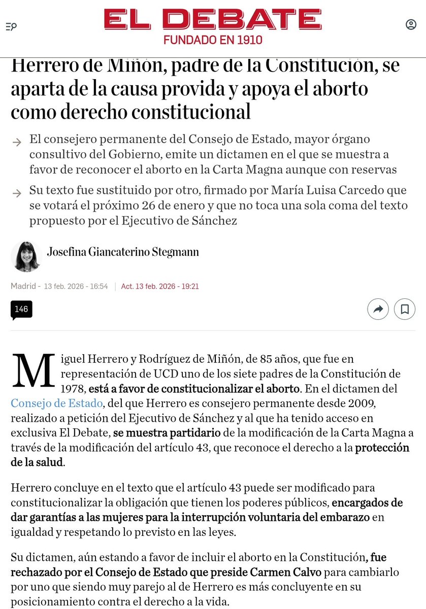 Miguel Herrero y Rodríguez de Miñón no vivirá mucho, y cuando muera se irá directo al infierno, por su responsabilidad en defender la muerte de inocentes.