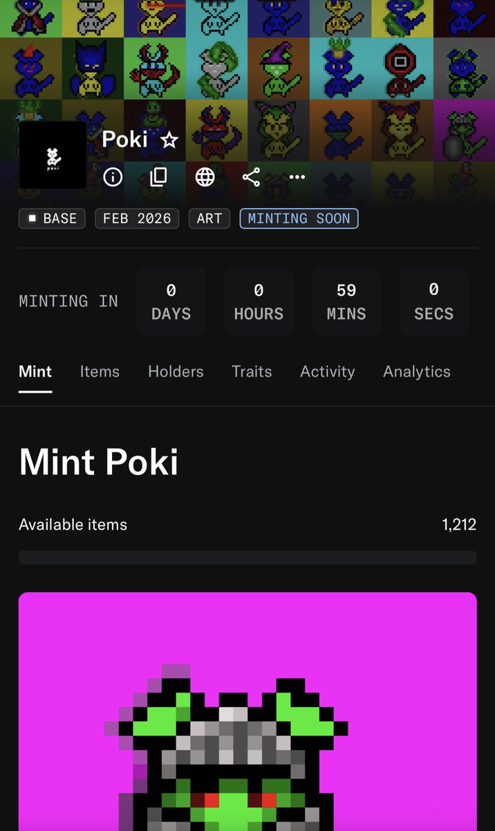 60 minutes to GTD phase 🧹

opensea.io/collection/pok…

> so excited for mint , I hat about you guys ? 

> DC server will go live after reveal 

< build build 🚀