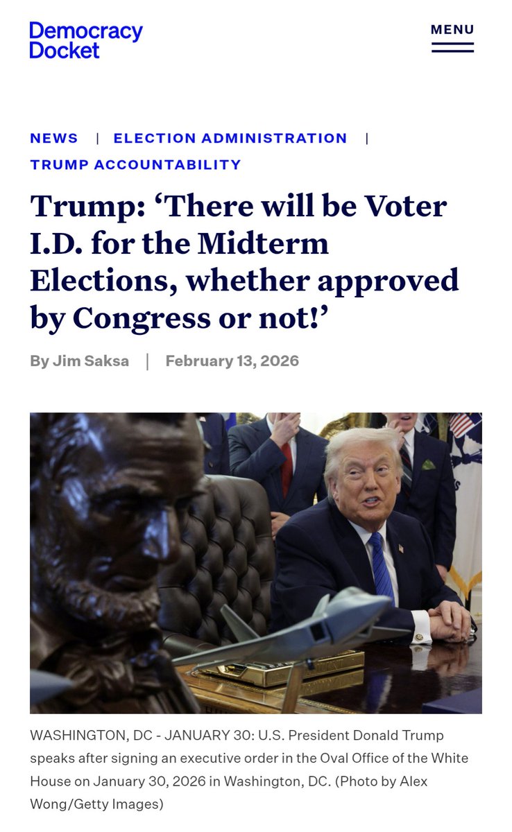 President Donald Trump suggested he would issue an executive order attempting to impose a nationwide photo ID requirement for voting, a requirement to show proof of citizenship for registration, and a ban on mail voting ahead of the 2026 midterms.

Reeeeeeeeeeeeeeee
