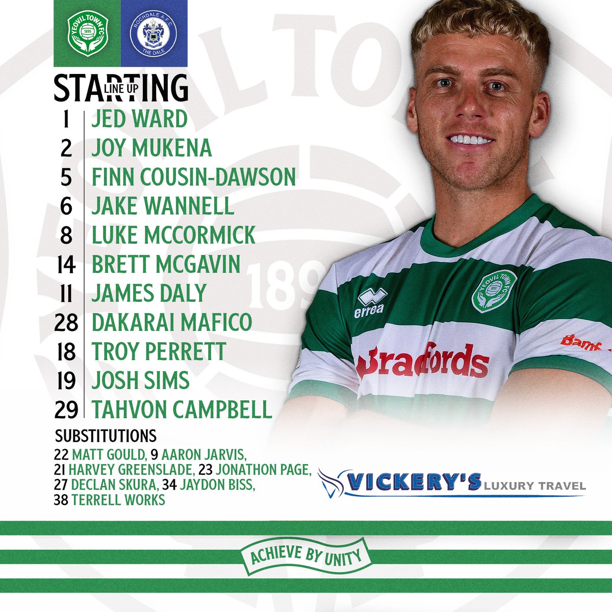 YTFC's tweet photo. Team News 📝 

Here’s how the Glovers line up for this afternoon’s Enterprise National League fixture against Rochdale.  

#YTFC 💚 https://t.co/bVgNdKvVrq