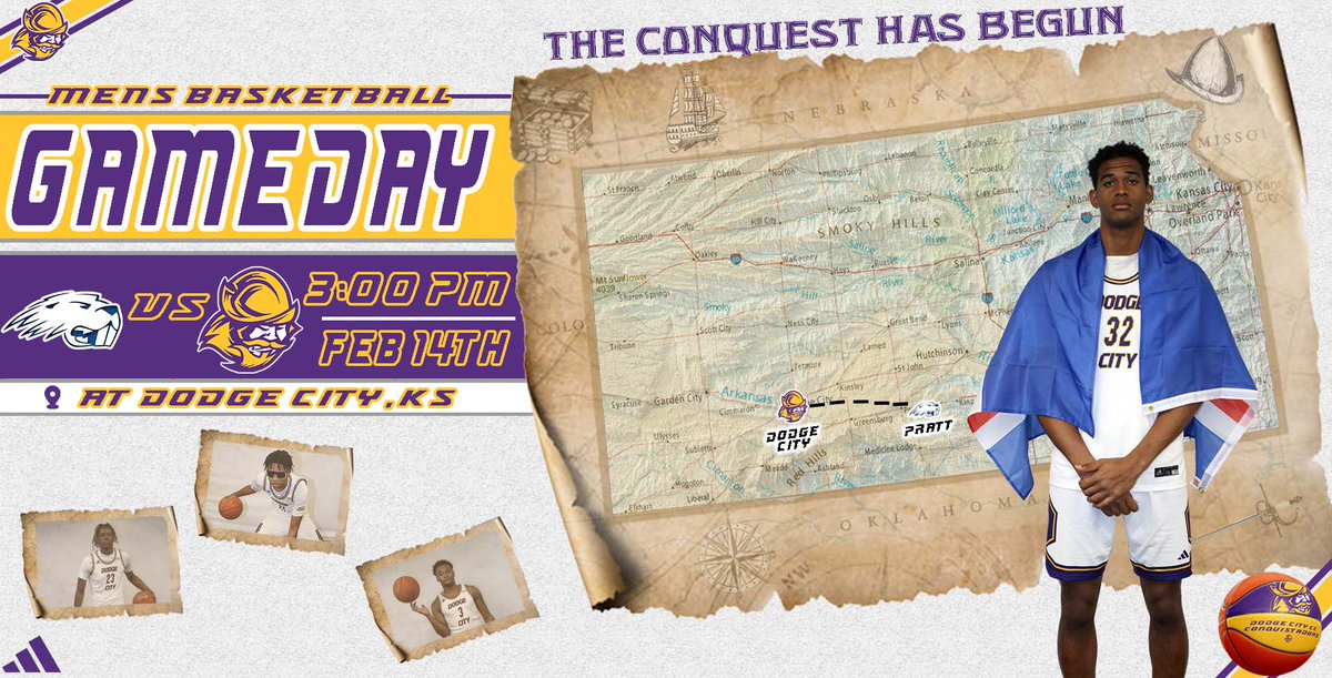 GoConqs's tweet photo. 🏀Gameday | #GoConqs
@GoConqsMBB back home for more KJCCC as they look for another strong performance
🆚Pratt
🕛3:00pm
📍Dodge City, KS
💻Watch: https://t.co/46U9jWPh2X
#WeCONQuer #BurnTheBoats https://t.co/fNG2Cls8Id