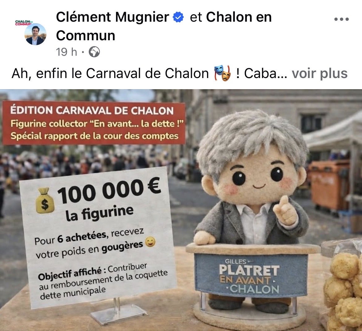 ConrardBenoit's tweet photo. On se moque des Chalonnais !

Un niveau de campagne municipale à Chalon-sur-Saône jamais atteint en médiocrité. Jugez par vous-même : un candidat PS publie une vidéo où il se sert d’une marionnette d’intelligence artificielle pour parler du candidat populiste qui dirige la ville — et ce dernier répond en s’en amusant. Une candidate RN reste absente, sans voix ni image depuis décembre 2025. Et pendant ce temps, les Chalonnais s’amusent dans les fêtes foraines et préparent le carnaval…

La politique, c’est sérieux. L’élection municipale de mars 2026 va impacter la vie de notre ville pour 6 à 7 ans. Cette campagne au rabais me rend triste et inquiète : elle risque de favoriser la victoire du populisme.

Chalonnaises, Chalonnais, réagissons. Demandons une campagne digne, des débats responsables et des propositions concrètes pour l’avenir de notre ville. Ne laissons pas l’irresponsabilité décider de notre quotidien.

#ChalonSurSaône #Municipales2026 #Civisme #Responsabilité