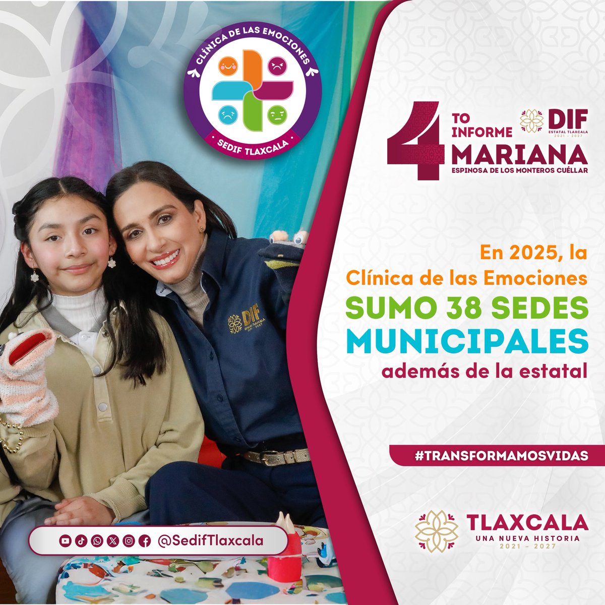 En el <a href="/SEDIFTlaxcala/">SEDIF Tlaxcala</a> cuidamos el bienestar emocional de todas y todos. 🧒🏻👧🏻En 2025, la Clínica de las #Emociones cuenta con 38 sedes municipales y una estatal, acercando atención a todas las familias de Tlaxcala. 🧠✨#TransformamosVidas #4toInformeSEDIFTlaxcala@Mariana_tlx,