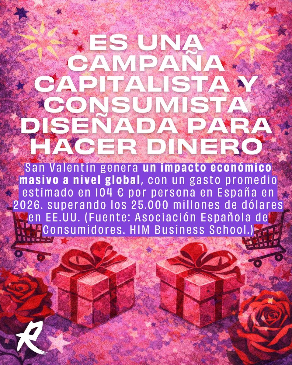 En días como hoy, cuando nos venden el amor como un producto más, recordamos algo básico:

Para querer en condiciones hacen falta tiempo, salarios dignos, vivienda y derechos.

Frente a imposiciones capitalistas, rebeldía. 🔥💜

1/2