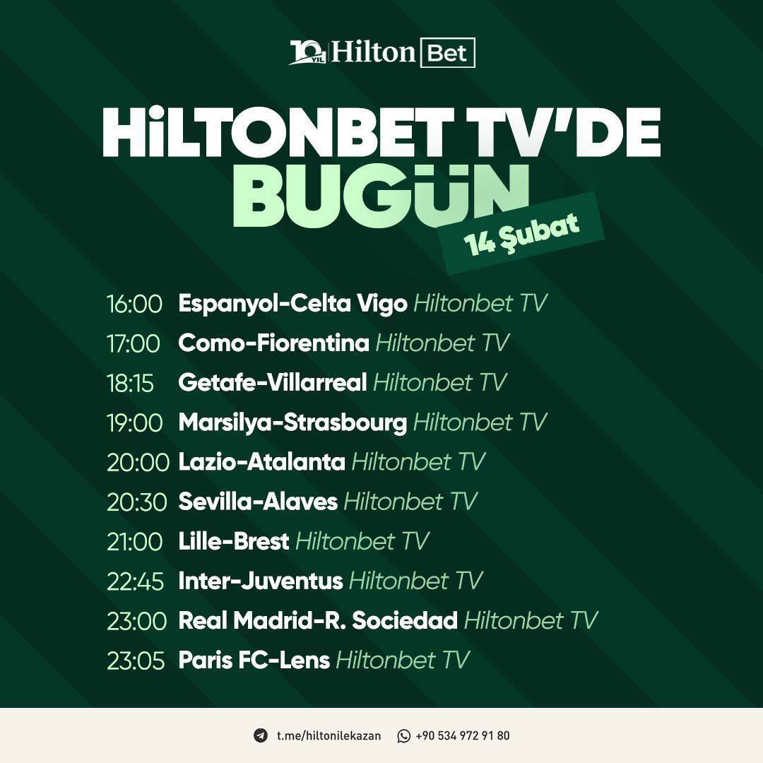 📺 Kanal kanal gezip maç aramayı bırak!

🏆 HiltonBet TV'de her karşılaşmayı canlı yayın keyfiyle takip et,

🔥 Premier League ve daha bir çok ligin heyecanını HiltonBet TV'de yaşa! 

🔗 ds.tc/hiltonbet