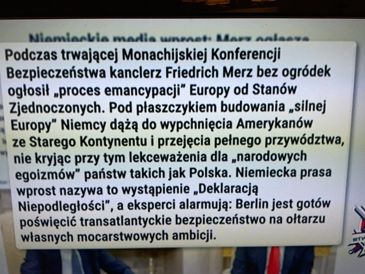 ‼️‼️‼️W Monachium pod maską „silnej Europy” Niemcy odgrywają farsę o emancypacji, w której chodzi wyłącznie o jedno: wypchnąć USA, podporządkować słabszych i ogłosić Berlin nowym centrum decyzyjnym kontynentu. A gdy ich ambasador w trakcie sejmowej debaty o SAFE pozwala sobie na