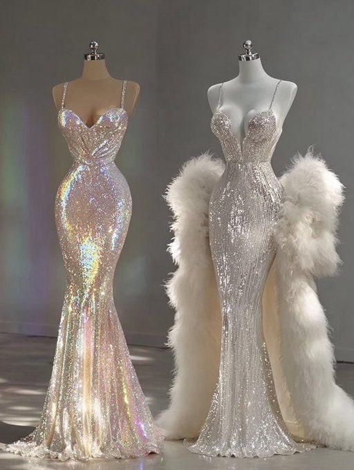 In a world of trends, a long, shimmering dress is a timeless statement of pure confidence.