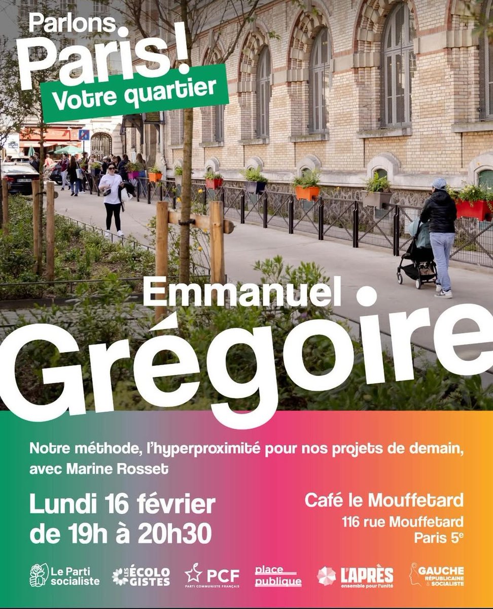 Nouveau #ParlonsParis dans notre 5e arrondissement !

Un moment convivial et échanger sur la manière dont la ville se pense et se décide à l'échelle du quartier.

Ecole, santé, commerces, végétalisation, usages du quotidien, vie locale... ce qui compte à l'échelle de la rue !