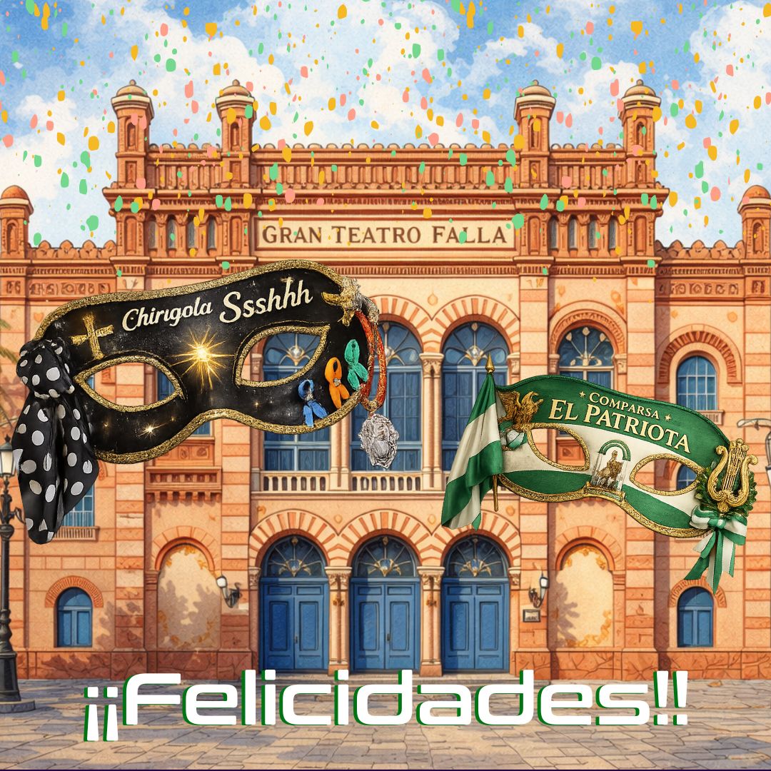 🎭🎶 Enhorabuena a la <a href="/AlcalaComparsa/">La Comparsa de Alcalá</a> por su magnífico #COAC2026 y su tercer puesto y a <a href="/ChirigotaBizc8/">la CHIRIGOTA del BIZCOCHO</a> por su PRIMER PREMIO en chirigotas

Ahora toca seguir disfrutando y saborear lo vivido. GRACIAS por esos buenos ratos vividos 💚🤍

#COAC2026Final #CarnavalDeCádiz #cadiz #like