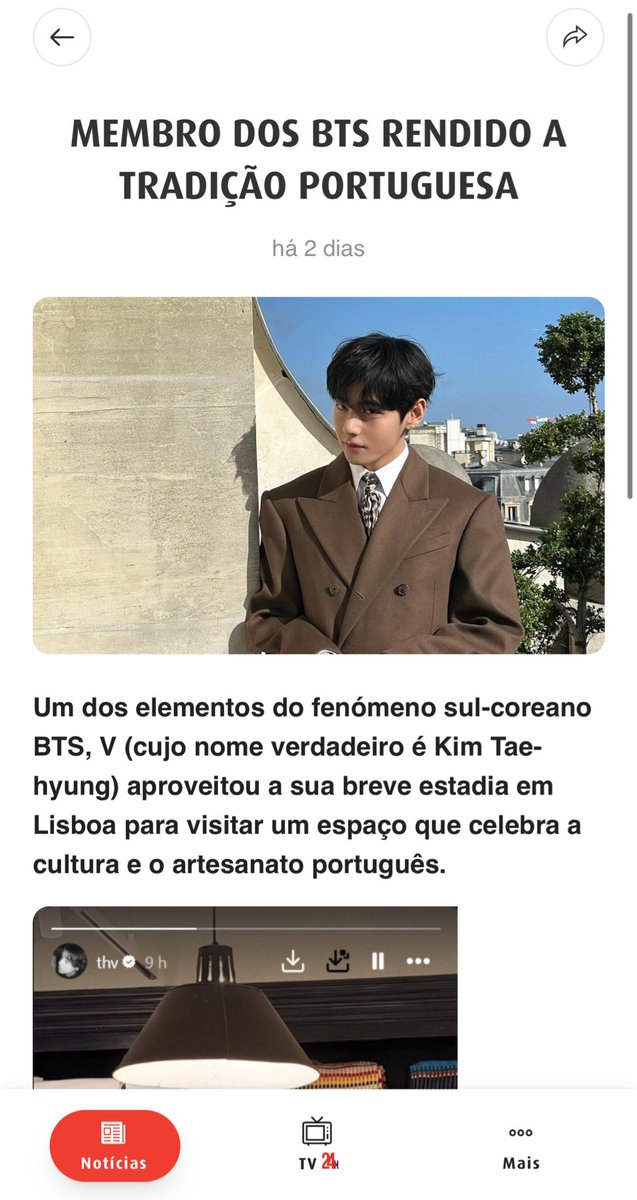 BTSVPortugal's tweet image. 📰 — A TV24, fez um artigo onde menciona Taehyung e a sua passagem a Portugal! 

 - app.24horas.pt/news/post/47973 engajem muito para que façam mais artigos sobre os BTS!