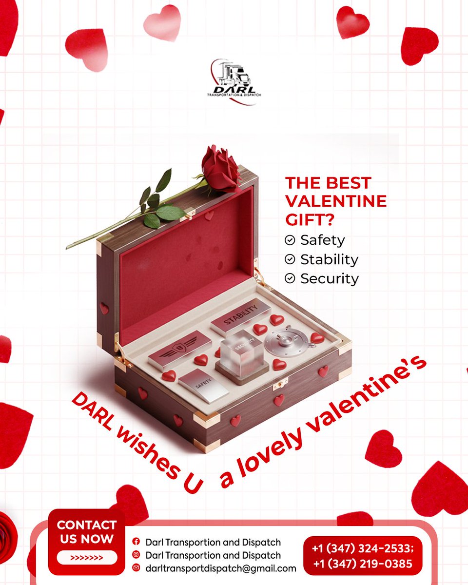 darldispatch's tweet photo. Love isn’t just flowers and chocolates…
It’s safety.
It’s stability.
It’s security.

This Valentine’s Day, we promise to deliver more than loads — we deliver peace of mind. ❤️🚛

#DarlTransportation #ValentinesDay #LogisticsWithLove #SafeDelivery #TruckingLife #DispatchServices https://t.co/6O8oo504Wq
