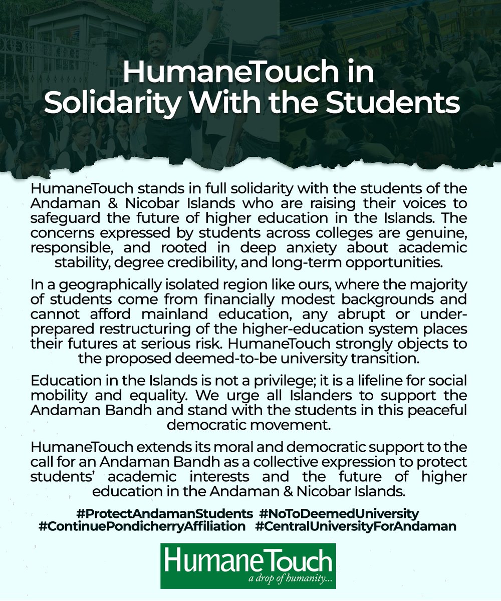 #NoToDeemedUniversity #ProtectAndamanStudents #ContinuePondicherryAffiliation
#CentralUniversityForAndaman