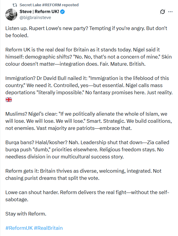 Reform supporters are now pushing the idea that diversity is our strength and immigration is a good thing.

They have become the Uniparty.