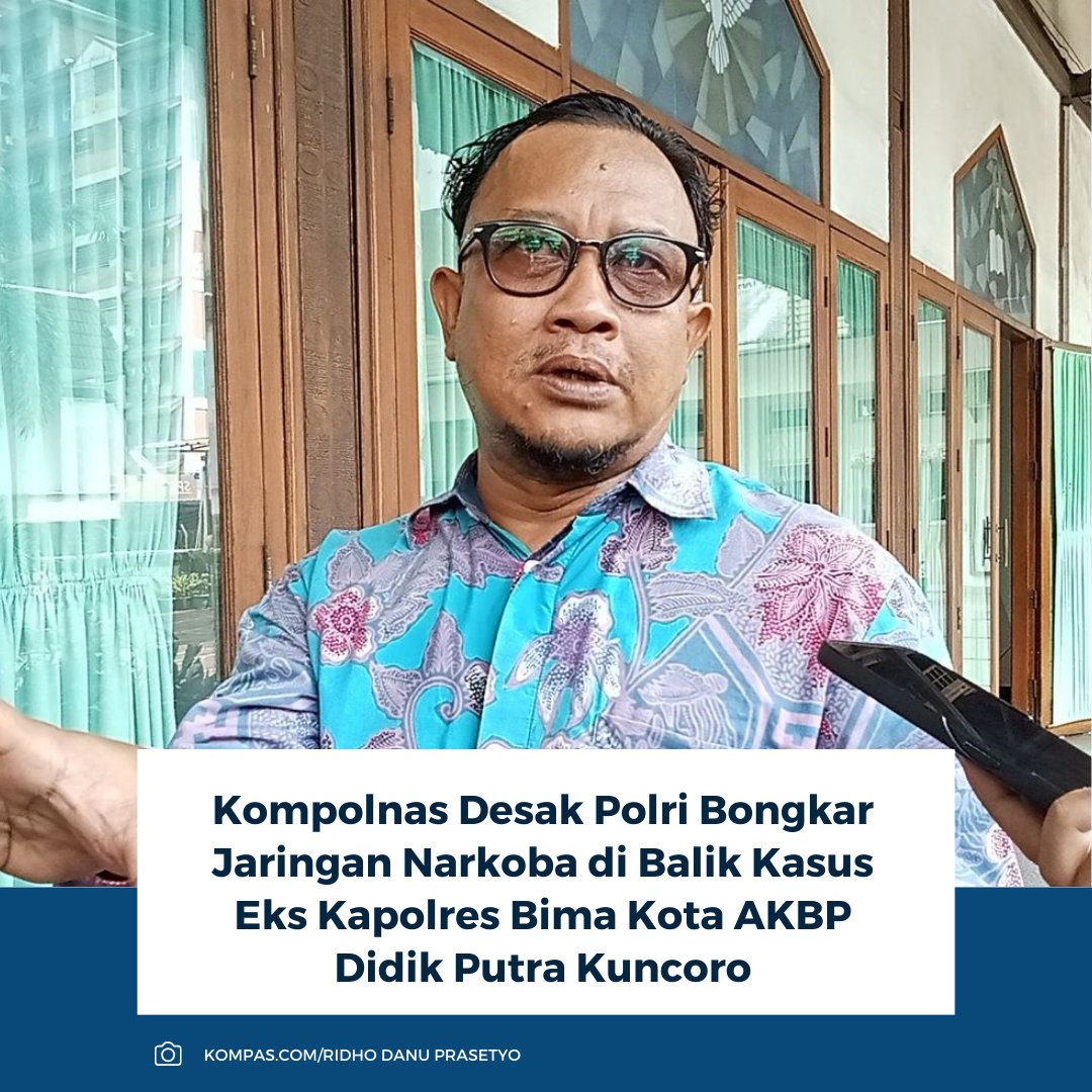 kompascom's tweet photo. Kompolnas lewat Choirul Anam minta Polri usut kasus narkoba eks Kapolres Bima Kota AKBP Didik Putra Kuncoro. Tak boleh berhenti pada anggota polisi. Jaringan di baliknya harus dibongkar hingga pidana.
Baca selengkapnya: https://t.co/vq8vILuIsX
~RK #polri #narkoba #pidana https://t.co/8us86MoTea