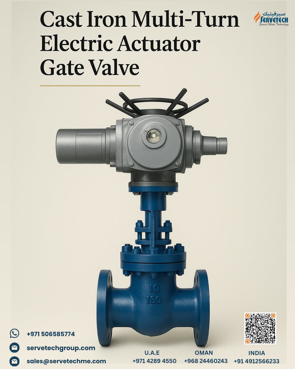 Servetech_'s tweet image. ⚙️ Cast-iron Multi-Turn Electric Actuator Gate Valve 

Remote / SCADA-ready. Smooth, precise linear motion for gate, globe &amp;amp; sluice valves. Compact, service-friendly design with configurable control. 🔧⚡

#MultiTurn #GateValve #Servetech