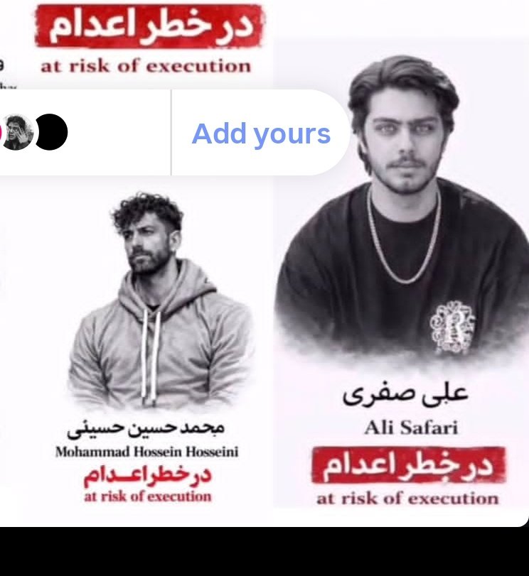 Ewenniii's tweet photo. خطر جدی اعدام!!!!!
#علی_صفری 
#محمد_حسین_حسینی
حکمشون صادر شده
همه عزیزان 
استوری مشترک گزاشتن
اسمشونو تو لیست اعدامی ها دیدم.
به هر شکل ممکن باید صدای این عزیزان باشیم.
جونشون تو خطره!!!!!! https://t.co/CO1NFPlWYu