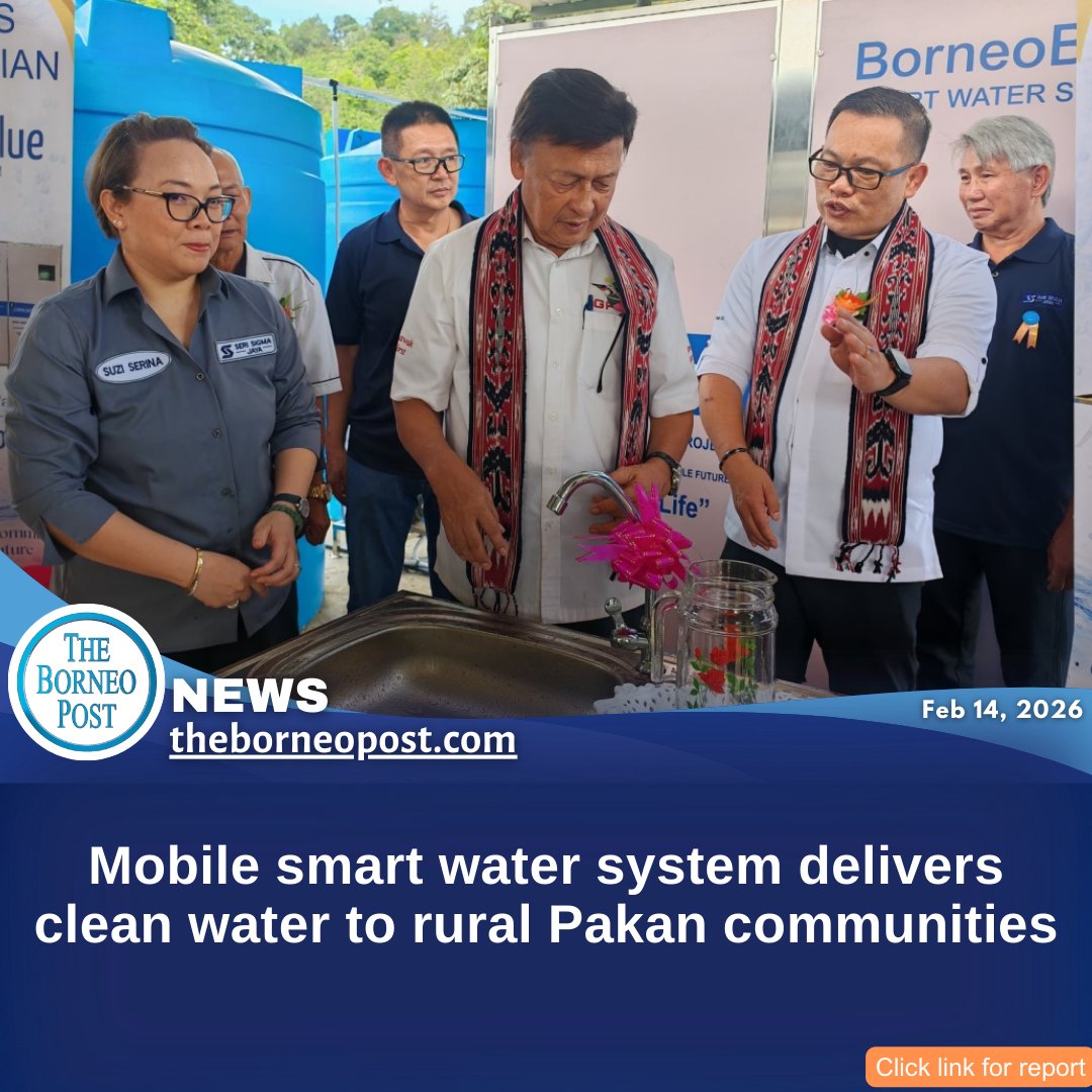 theborneopost's tweet image. A mobile smart water treatment system has been launched in Pakan, providing clean and safe water to rural communities with solar power and remote monitoring.
theborneopost.com/2026/02/14/mob…

#Pakan #CleanWater #SmartTechnology #RuralDevelopment