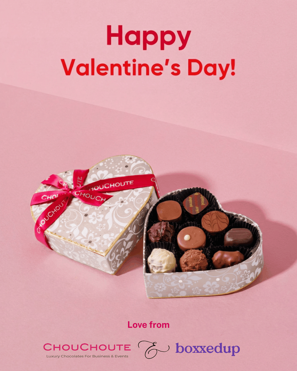 CorpChocs's tweet photo. Happy Valentine’s Day 💝
From Mark and Cat at boxxedup &amp; Chouchoute Luxury Chocolates! 
Thank you for choosing our gifts, our chocolates, and our little boxes of love this season.
Your support means a world to us.
We can’t wait to share what’s next… Easter hampers are coming 🐰 https://t.co/2TjFEpsTtm