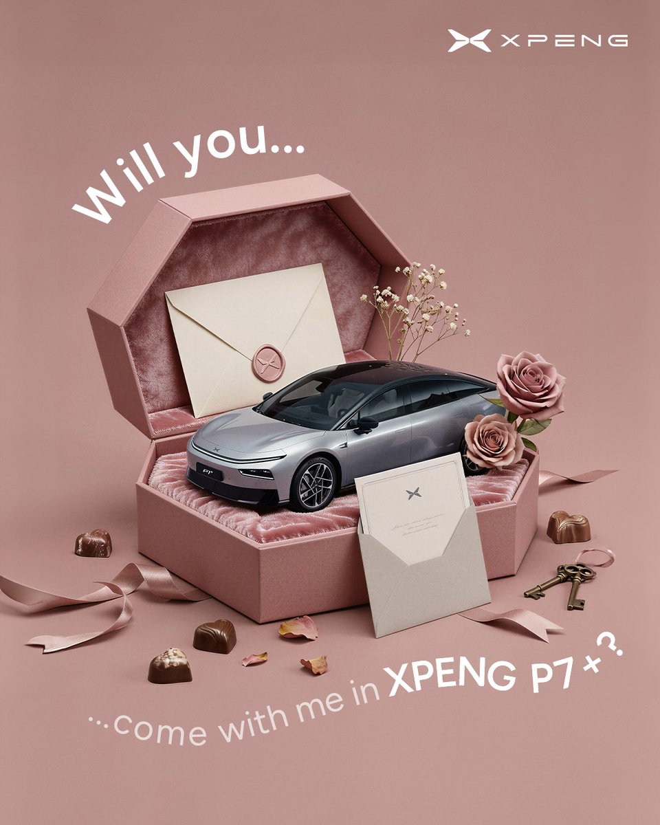 XPENG_Global's tweet photo. The ultimate unboxing. 🎁
Will you… come with me in XPENG? 
From the G6 to the P7+, love lives in every detail.
Pick your favorite and let's hit the road together.
Happy Valentine's Day to our XPENG family!
$XPEV https://t.co/7LQAphLJr1