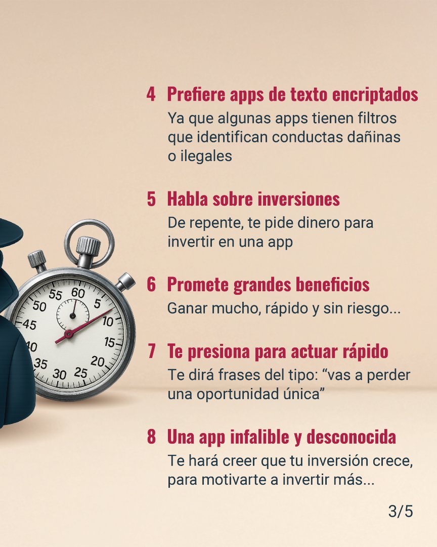 CNMV_MEDIOS's tweet photo. 🚩 Más señales: habla de “inversiones”, promete grandes beneficios, te mete prisa y te enseña una app desconocida “infalible” Cuando quieres retirar, pone pegas https://t.co/PdUv5av4tK