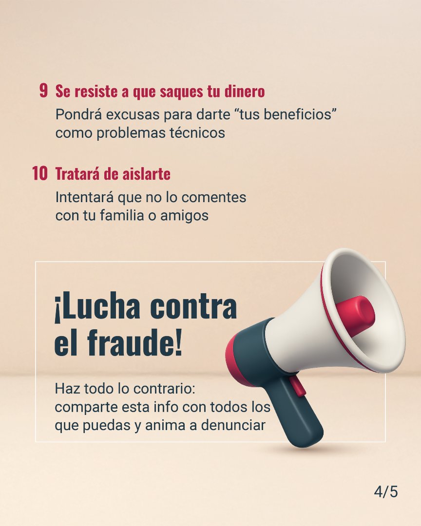 CNMV_MEDIOS's tweet photo. 🔟 Última alerta: intenta aislarte de tu entorno
Lee todas las señales aquí 🔗 https://t.co/T6Dat0Yhgq

🛡️ Cuanto más informados estemos, menos probabilidad hay de caer.
Comparte, guarda y síguenos #CNMV https://t.co/c218uwDtK6