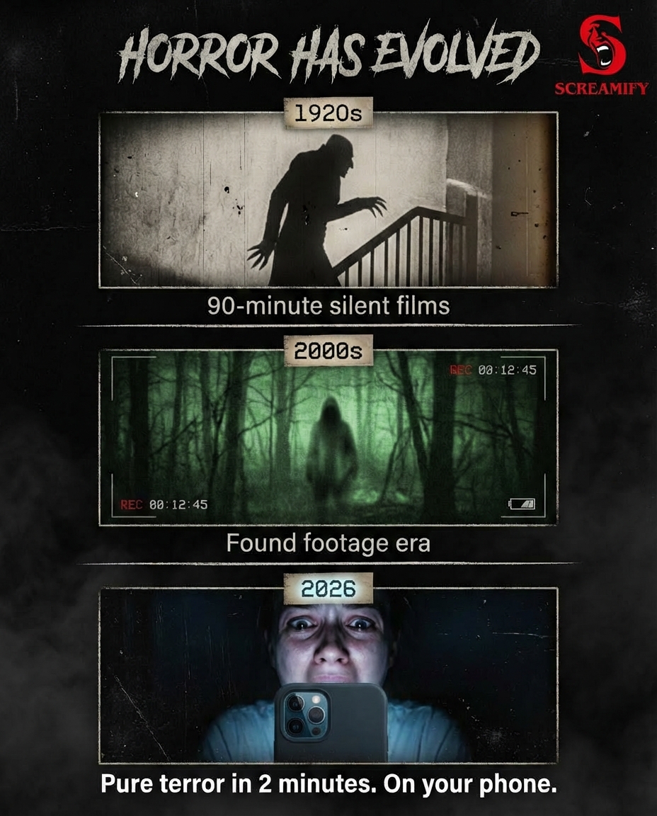screamifyapp's tweet image. Horror has evolved. Pure terror in 2 minutes. On your phone. #Horror #HorrorCommunity #MicroHorrors #HorrorFans #Screamify