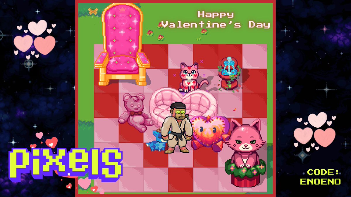 Happy Valentine’s Day everyone ❤️

New quest live in <a href="/pixels_online/">Pixels</a> : 
Choco-lot of Love 🍫 All the details here 👇
 pixelspost.substack.com/p/new-quest-ch…
Don’t forget to grab the limited Valentine’s UGCs 💘
Use my code enoeno to get 5% off your $PIXEL purchases.
