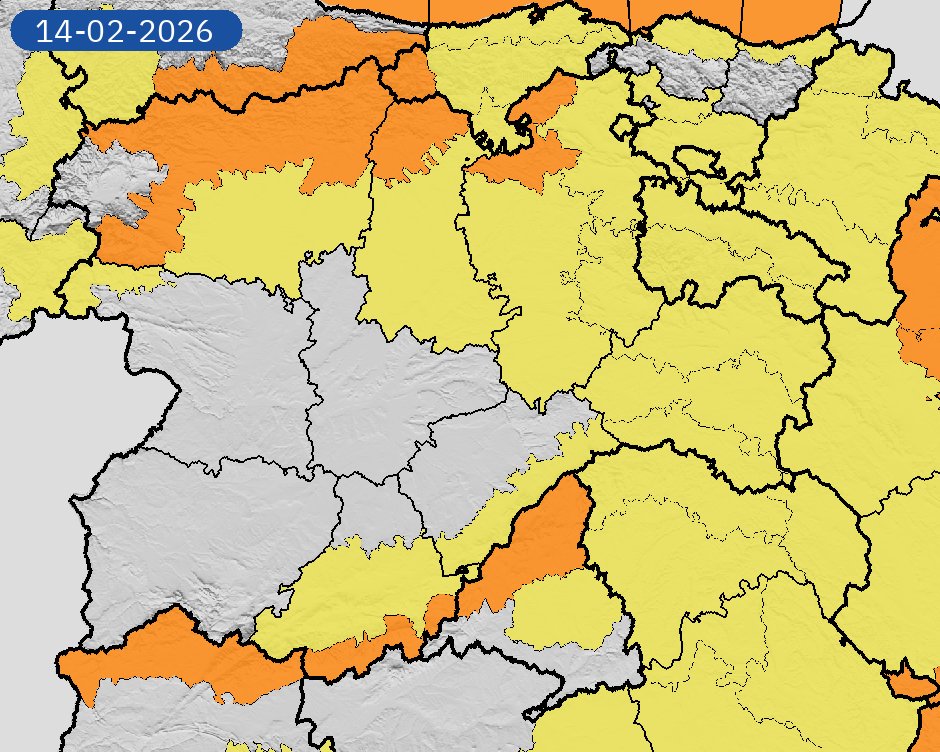14/02 11:06 AVISOS HOY | Castilla y León: nevadas y vientos. Nivel máximo de aviso: naranja.
Actualizaciones en aemet.es/es/eltiempo/pr…