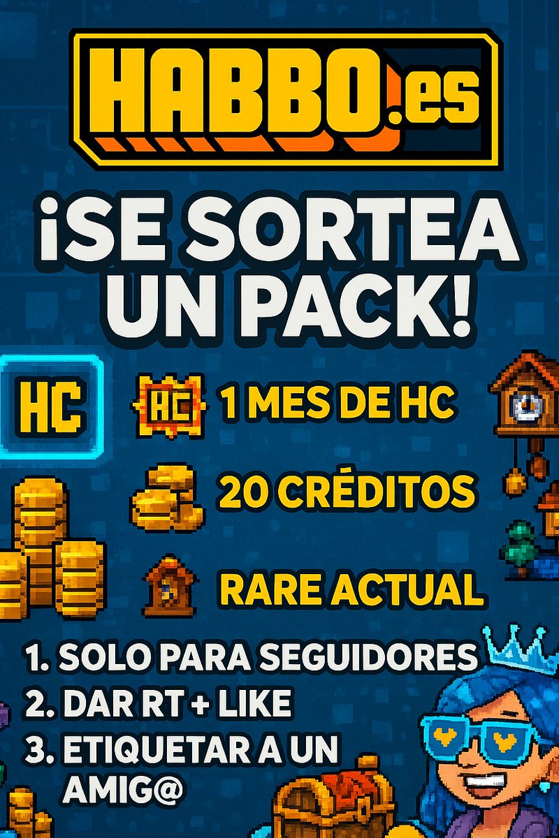 🎉 ¡SORTEO EXPRESS EN <a href="/ESHabbo/">Habbo ES/MX</a> ! 🎉 
Pack con HC, 20 créditos y anillo de pedida listo para un ganador 🔥👀
📌 ¿Cómo participar?   
1️⃣ Ser seguidor 
2️⃣ Dar RT + Like   
3️⃣ Etiquetar a un amig@

⏳ Finaliza este domingo 15/02 a las 22:00 hpe   ¡No te quedes fuera! 🍀✨