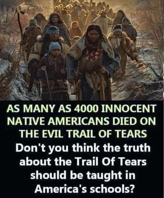 alaska_godosiyo's tweet photo. “As many as 4,000 innocent Native Americans died on the evil Trail of Tears. Don’t you think the truth about the Trail of Tears should be taught in America’s schools?” https://t.co/USfy1XS2YD