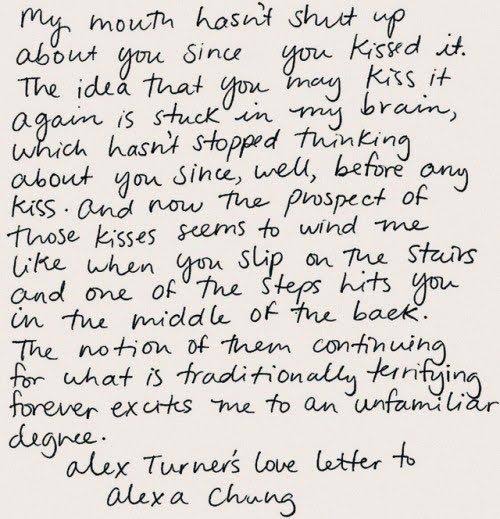 arcticmolnkeys's tweet image. alex turner's love letter to alexa chung