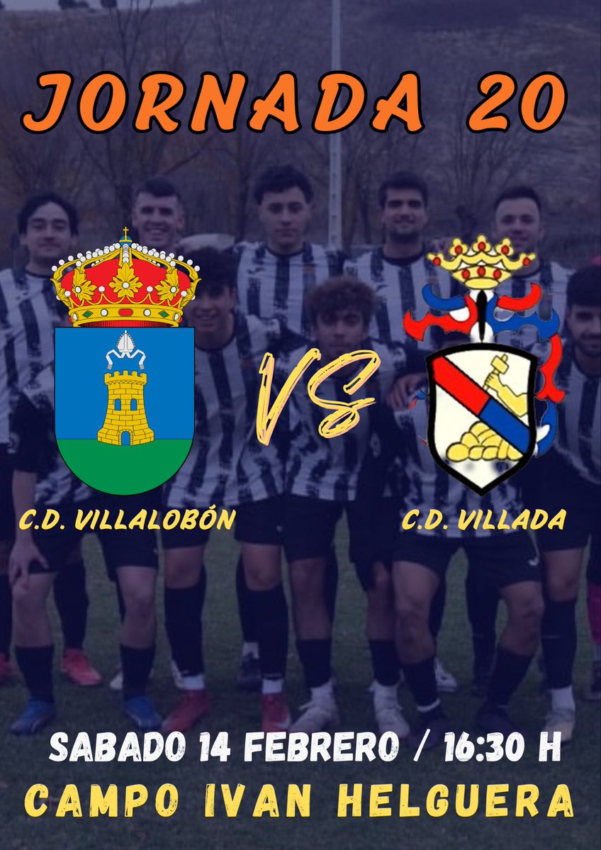 ⚔️  𝓓Í𝓐 𝓓𝓔 𝓟𝓐𝓡𝓣𝓘𝓓𝓞  ⚔️

🏆 JORNADA 20
🗓️ Sábado 14 de Febrero
🆚 <a href="/cdvillada1/">C. D. VILLADA</a> 
🏟️ Campo Iván Helguera
⏰ 16:30 H

Partidazo ante el líder de la clasificación donde nos espera un partido duro y exigente ante un equipazo💪🏼⚽️