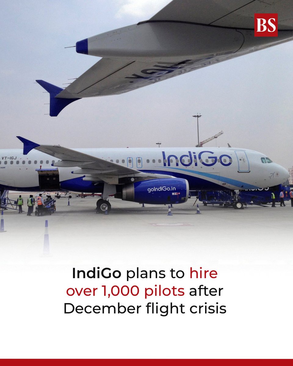 bsindia's tweet image. India’s largest airline, IndiGo, is planning to hire more than 1,000 pilots in one of the biggest recruitment drives undertaken by an Indian carrier, according to a report by The Economic Times.  

mybs.in/2g3qObf 

#IndiGo #Pilots #IndianAviation #Airlines | @apexa_rai