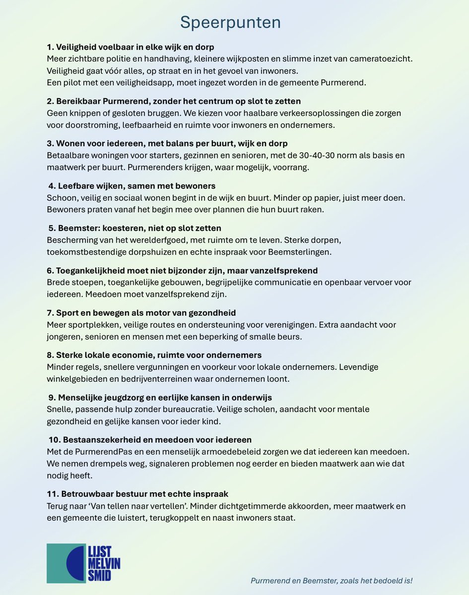 Purmerend en Beemster, zoals het bedoeld is.

#LijstMelvinSmid #Purmerend #Beemster #lijst13
#gemeenteraadsverkiezingen