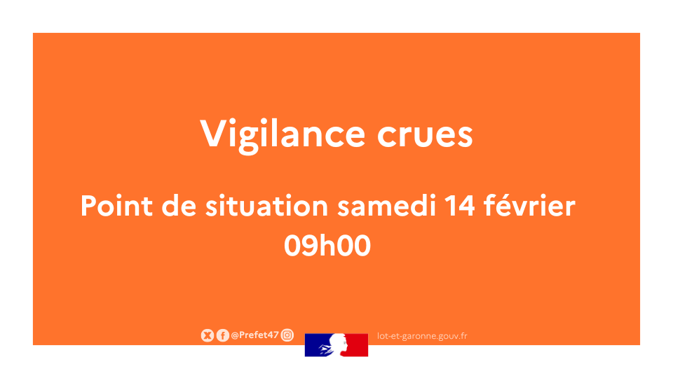 Image de Préfet de Lot-et-Garonne - #information l ⚠️Vigilance crues – Point de situation à 09h00

🔴Le département de Lot-et-Garonne re