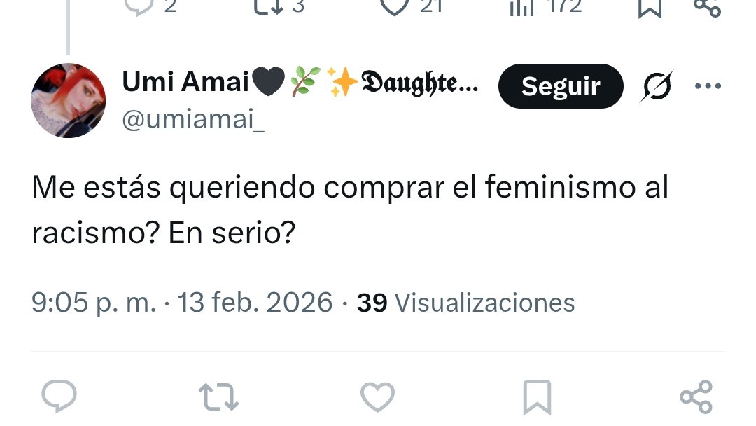 ¿Para qué preguntan, si a la vez bloquean para que no puedas contestar? 🙄

No, la comparación no era esa, pero sí es perfectamente aplicable:
El racismo discrimina y criminaliza por color.

El feminismo discrimina y criminaliza por sexo.