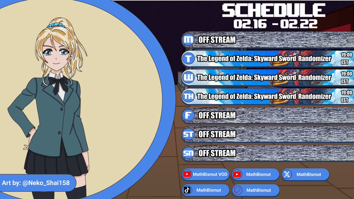 Horaire du 16 Février au 22 Février

Mardi, Mercredi et Jeudi - On fait Zelda Skyward Sword Randomizer avec la difficulté la plus hallucinante possible!

(Désolé d'avoir été absent cette semaine. FNF x Vtubers et Unordinary La Série)