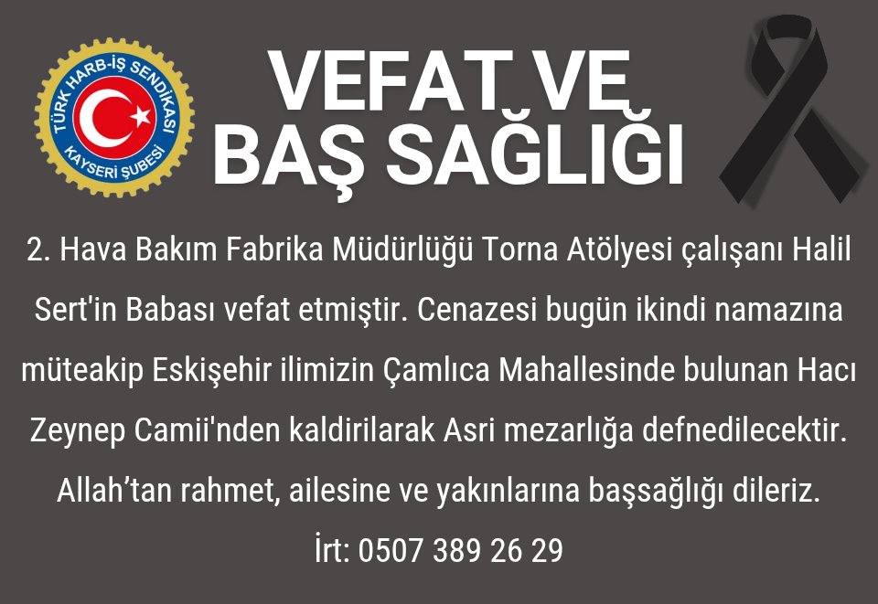 Türk Harb İş Sendikası Kayseri Şubesi (@turkharbkayseri) on Twitter photo 