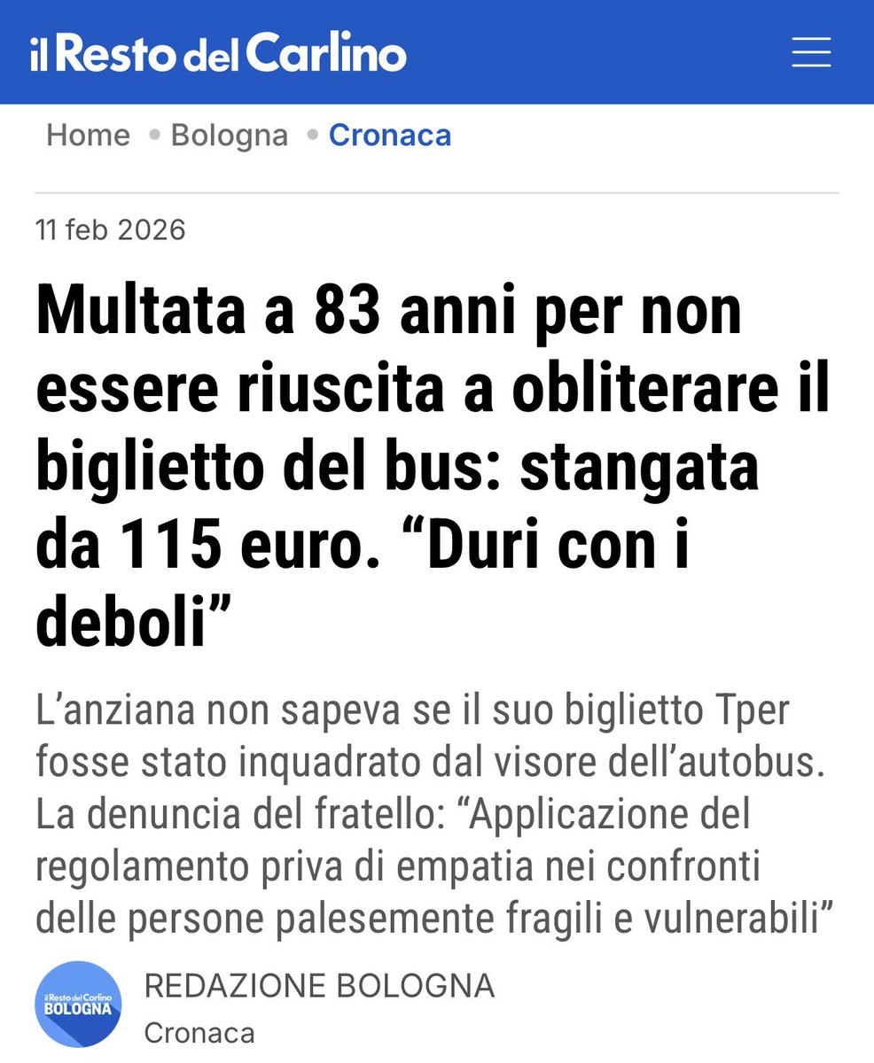 Bambini abbandonati al buio sulla neve, anziani multati perché non riescono ad obliterare. Una società che maltratta la sua parte più fragile e giustifica i criminali perché stranieri è una società che, come dico sempre, ha smarrito la bussola morale. Finita. Fottuta.
O forse
