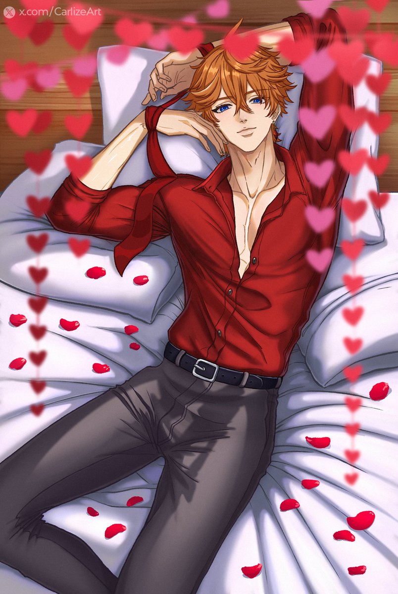 CarlizeArt's tweet photo. My lovelies, Tartaglia and I want to wish you a Happy Valentine's Day and, of course, to wish a LOVE as great as Zhongchi's💋❤️‍🔥 
Like, repost, and subscribe if you think on Tartaglia is too many extra clothes
👁️🫦👁️ 
#Genshinfanart #ajax #tartaglia #ValentinesDay2026 #ZhongChi https://t.co/Tc8fBr9Zn6