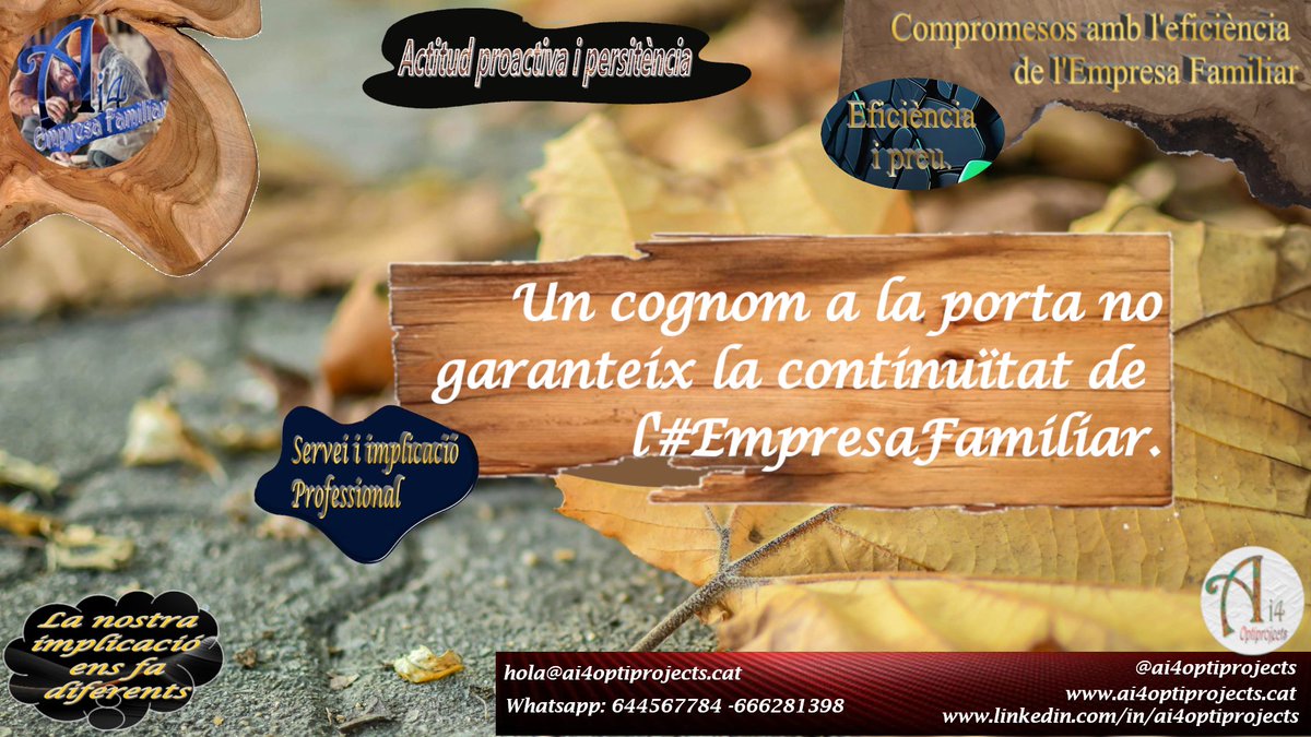 ai4_empfam's tweet photo. Un cognom a la porta no garanteix la continuïtat de l'#EmpresaFamiliar. 
#SolucionsAi4 us ajuda a mantenir/reconvertir-la.
#Successio #Cultura, #Governança #GestioEficientEmpresaFamiliar https://t.co/rTjJECOliN