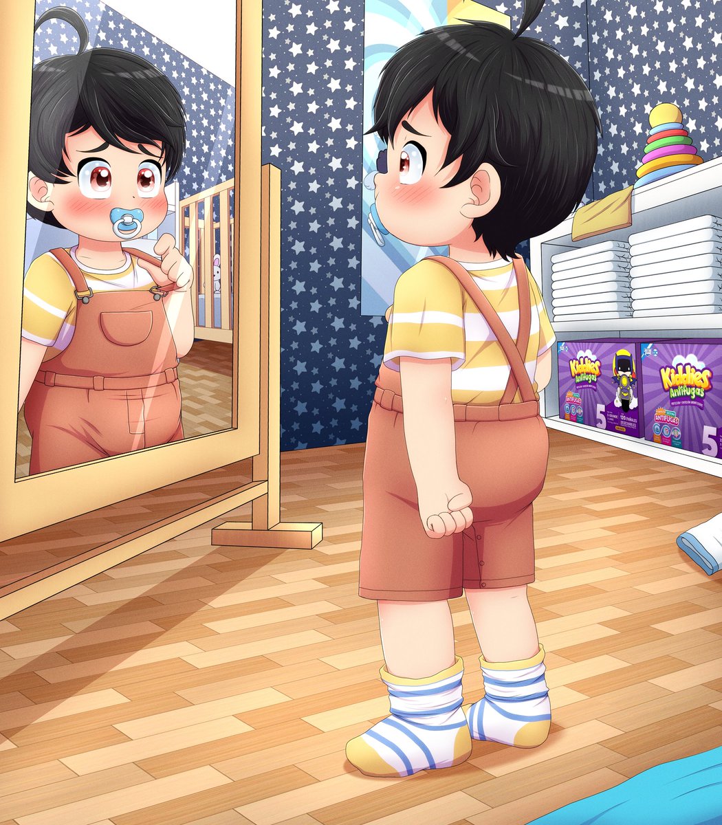 After getting dressed, little Bataa took one look in the mirror and blushed, as he noticed his nighttime pacifier was still bobbing happily in his mouth. "It looks kinda cute though", even he had to admit sheepishly... 😳👉🏻👈🏻

Art by the lovely <a href="/JORGEANDO11/">Miles🧡Daven</a>