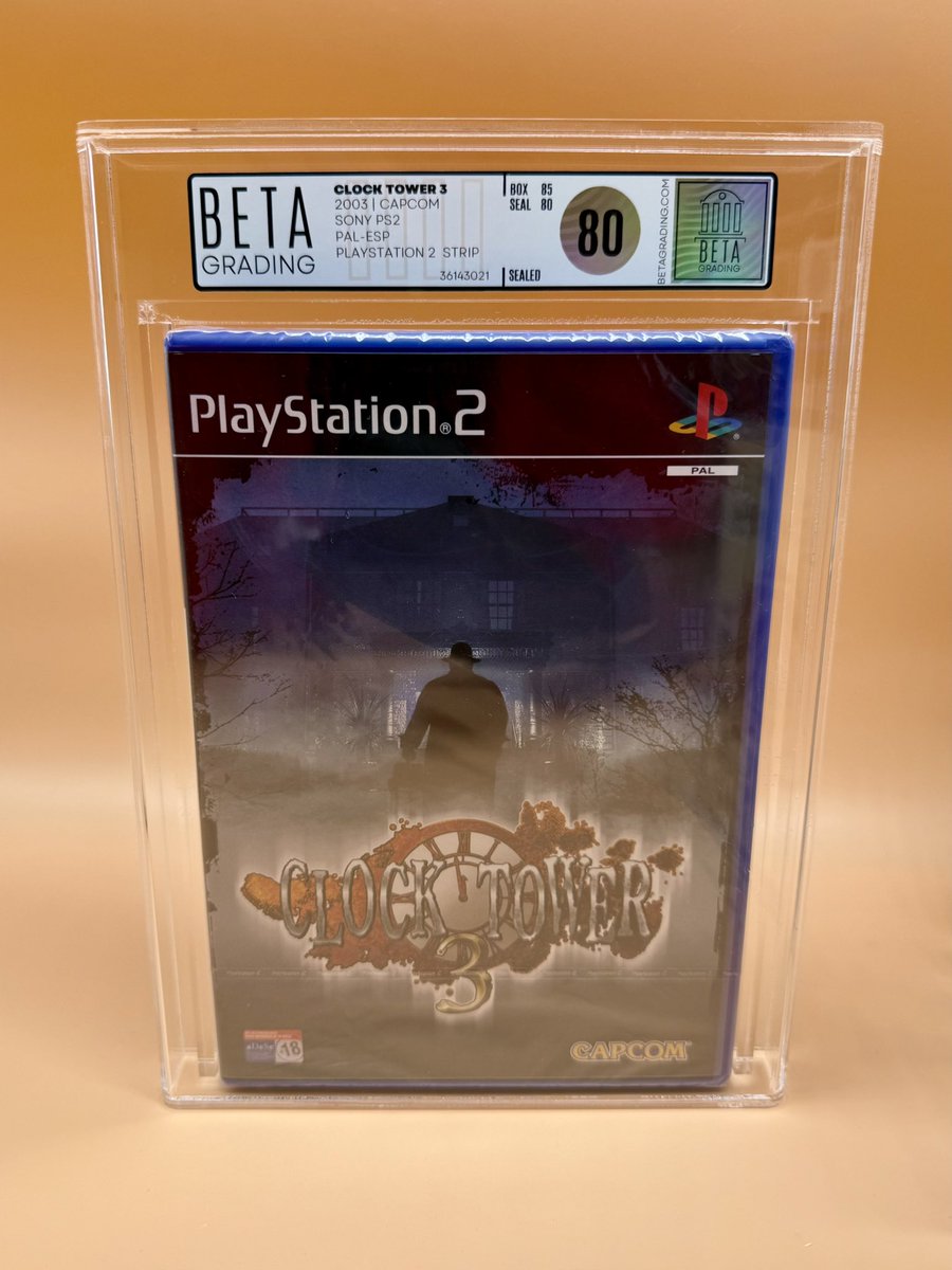 Clock Tower 3
2003 | Capcom
Sony PlayStation 2
PAL-ESP
PlayStation 2 Strip | Sealed
BG80 | Owner: unknown on X

#betagrading #ps2 #clocktower3 #playstation #capcom