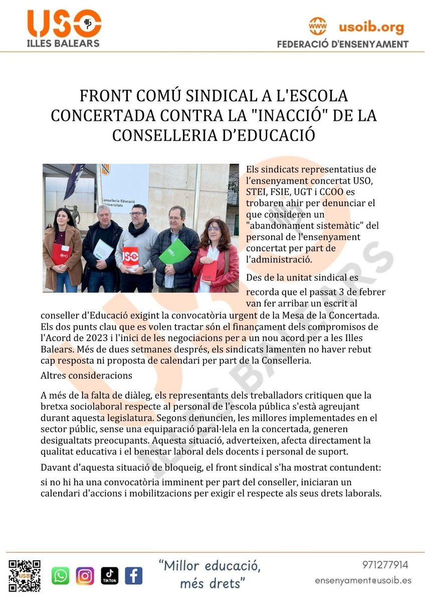 Federació d'Ensenyament - USO ILLES BALEARS (@feusoib) on Twitter photo 