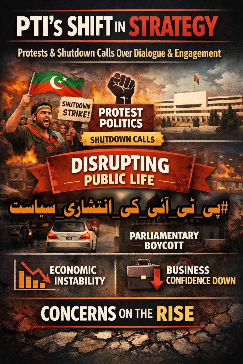 PTI's politics based on protests has disrupted public life and damaged economic stability, while the nation needs stability and serious dialogue.   
#پی_ٹی_آئی_کی_انتشاری_سیاست
