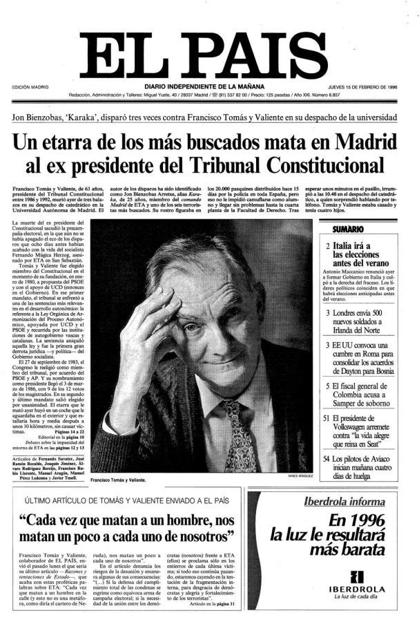 30 años y un día del asesinato por parte de ETA de un gran hombre y un gran jurista, Francisco Tomás y Valiente. 
#Contraelolvido