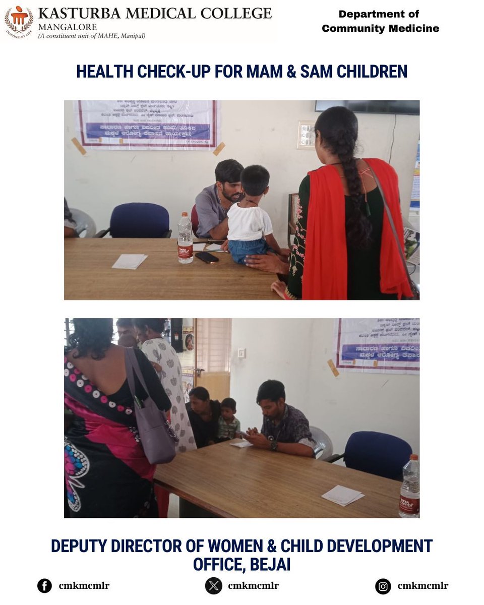 Dept of Com Med, KMC Mangalore conducted a health check-up for MAM &amp; SAM children on 11 Feb 2026 at the Deputy Director of Women &amp; Child Development Office, Bejai. Dr Ajay spoke on proper nutrition for under-five children. 22 beneficiaries were screened;