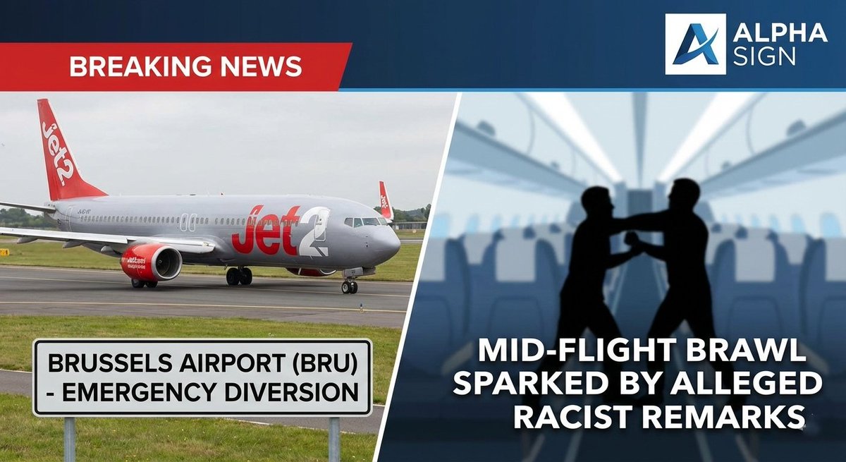 AlphaSigns5's tweet image. 🏛️ NEWS UPDATE: Emergency Landing in Brussels Following Racial Confrontation

A Jet2 flight bound for the UK became a "battleground" this week after a passenger’s racist targeting of fellow travelers led to a mid-air brawl.

The airline has confirmed a zero-tolerance policy,…